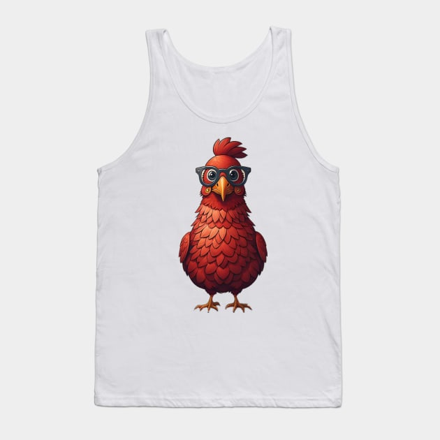 Smart Road Island Red Chicken Wearing Glasses Tank Top by Sneek661